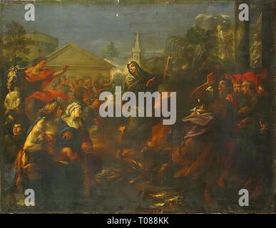 'L'incendie d'une sainte femme à un jeu'. Allemagne, 17e siècle. Dimensions : 56x72 cm. Musée : Etat de l'Ermitage, Saint-Pétersbourg. Auteur : peintre allemand. 17e siècle. Banque D'Images