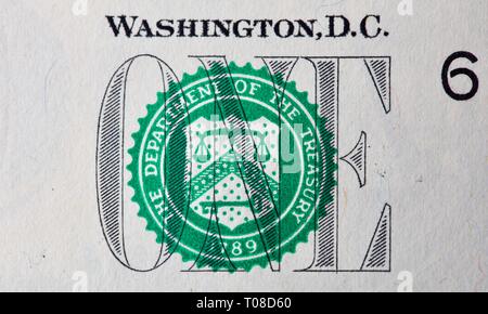 Joint du Trésor des États-Unis sur un billet d'un dollar Banque D'Images