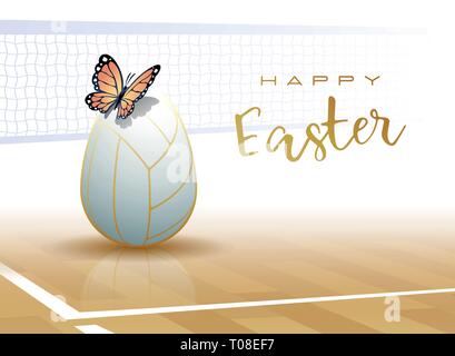 Joyeuses Pâques. Oeuf de Pâques dans la forme d'un ballon de volley-ball avec Papillon. Vector illustration. Illustration de Vecteur