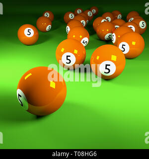 Boules de billard numéro 5 d'Orange Banque D'Images