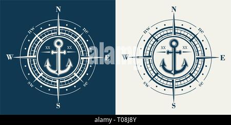 Ensemble rose compas ou windrose avec ancrage. Vecteur. Illustration de Vecteur