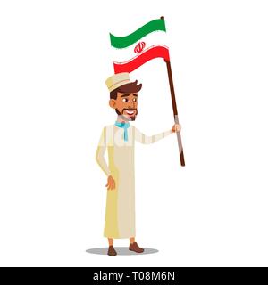 Garçon arabe est titulaire d'un drapeau de l'Iran télévision Cartoon Illustration vectorielle Illustration de Vecteur