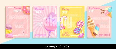 Ensemble de bonbons,boulangerie,Cotton Candy,ice cream flyers Illustration de Vecteur