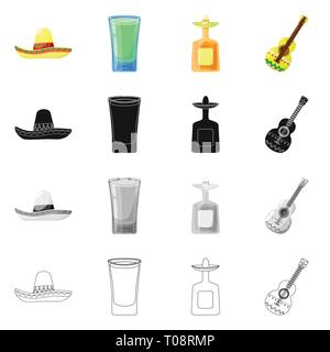 Bouteille en verre,sombrero,guitare,eau,Mexique,alcool,ornement,espagnol,coupe,,cognac, chapeau,restaurant,claire,folk,costumes,minéraux,vodka,traditionnelle,voyage,vacances,whisky,alimentation,verre,coiffure,musique,froid,instrument,gin,cafe,Latin,carnaval,national,Mexique,tequila,fajita,fiesta,party,fête,set,icône,,illustration,collection,isolé,design,graphisme,élément vecteur vecteurs,signer , Illustration de Vecteur