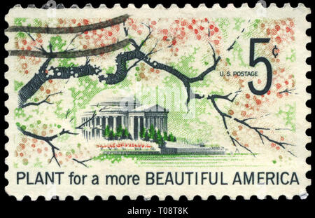 USA - VERS 1966 : timbre imprimé aux États-Unis montre Jefferson Memorial, l'embellissement d'Amérique Question, vers 1966 Banque D'Images