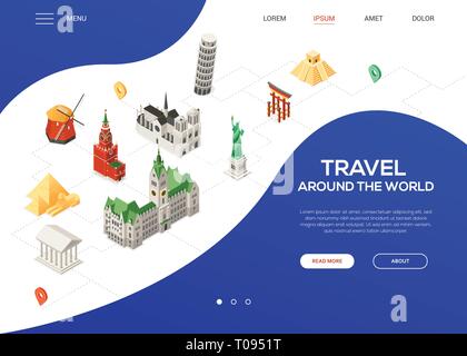 Voyage autour du monde - des bannières web isométrique Illustration de Vecteur