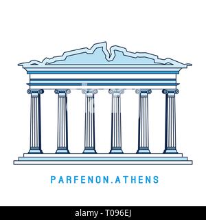 Art ligne Parthénon, Athènes, Grèce, célèbre la vue, de l'ancien temple, vector illustration dans télévision style. Illustration de Vecteur