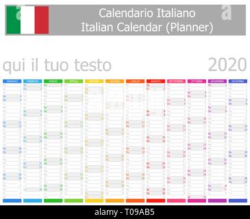 2020 Planificateur Italien Calendrier avec mois vertical sur fond blanc Illustration de Vecteur