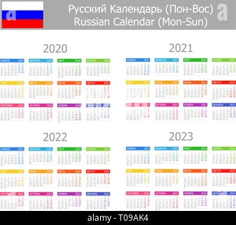 2020-2023 Calendrier Type-1 russe, du lundi au dimanche sur fond blanc Illustration de Vecteur