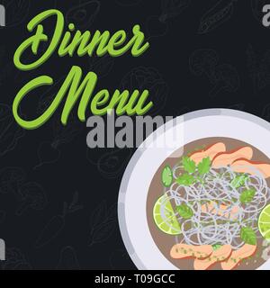 Concept de menu. Menu pour le dîner. Soupe dans télévision style. Vector illustration. Illustration de Vecteur