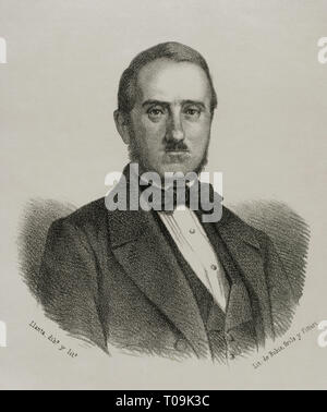 Joaquin Maria Lopez y Lopez (1798-1855). Homme politique espagnol, écrivain et journaliste. La lithographie, dessin de Berr. Cronica General de España, Historia Ilustrada Descriptiva y de sus Provincias. Murcia, 1870. Banque D'Images