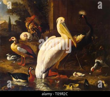 'Oiseaux dans un parc". Holland, 1686. Dimensions : 135x155 cm. Musée : Etat de l'Ermitage, Saint-Pétersbourg. Auteur : MELCHIOR DE HONDECOETER. Banque D'Images