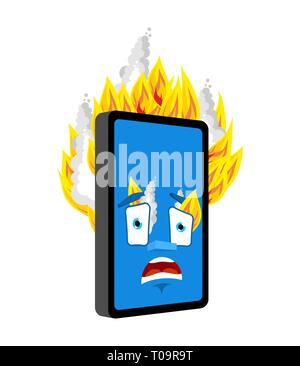 Incendie téléphone Smartphone isolés. burning Cartoon Style. Vecteur de panique Gadget Illustration de Vecteur