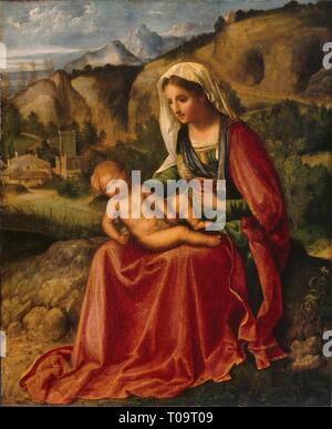 "La Vierge et l'enfant dans un paysage'. Italie, vers 1503. Dimensions : 44x36,5 cm. Musée : Etat de l'Ermitage, Saint-Pétersbourg. Auteur : Barbarelli Giorgione (Giorgio da Castelfranco). GIORGIONE. Banque D'Images