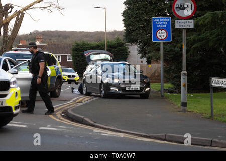 Brentwood, Essex, Royaume-Uni. 18 Mar 2019. Des policiers armés d'un grand incident a eu lieu dans la région de Brentwood Essex. Environ six à huit véhicules de police banalisés et marquée par des chiffres de la police armée ont été impliqués dans l'incident. Il semble que deux ou trois hommes ont été arrêtés à la suite de l'activité Il n'est pas clair si l'incident a été Crédit liés au terrorisme : Ian Davidson/Alamy Live News Banque D'Images