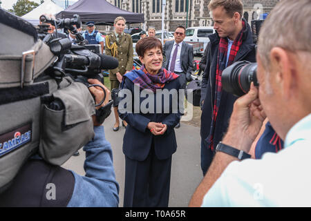 Christchurch, Canterbury, Nouvelle-Zélande. 18 Mar, 2019. Gouverneur général de Nouvelle-Zélande Patsy Reddy parle aux médias du monde entier sur les victimes de la terreur des mosquées de Christchurch.Environ 50 personnes a été auraient été tués dans l'attaque terroriste des mosquées de Christchurch ciblant la prise de la mosquée Al Noor Mosquée et la mosquée de Linwood. Crédit : Adam Bradley/SOPA Images/ZUMA/Alamy Fil Live News Banque D'Images