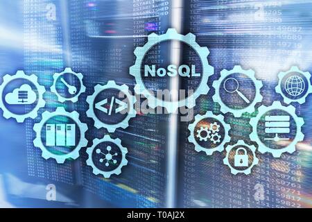 NoSQL. Langage de requête structuré. La technologie de base de données Concept. Arrière-plan de la salle serveur Banque D'Images