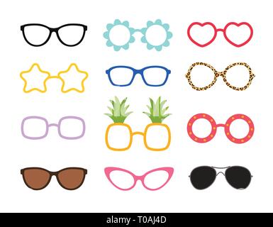 Ensemble de vrais verres mignon style coloré. Lunettes de parti Icon Set en télévision style. Les modèles de conception. Illustration de Vecteur