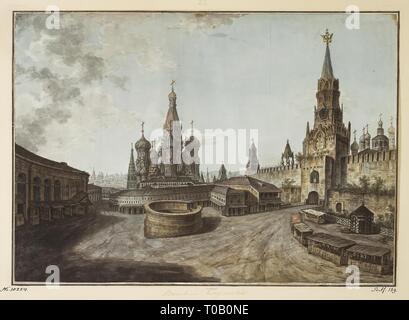 "Cathédrale de Saint Basile le Bienheureux et le Sauveur porte". La série 'Vues de Moscou et de ses environs'. La Russie, entre 1800 et 1810. Dimensions : 34,9x49,6 cm. Musée : Etat de l'Ermitage, Saint-Pétersbourg. Auteur : Fedor Iakovlevitch Alexeyev. Banque D'Images
