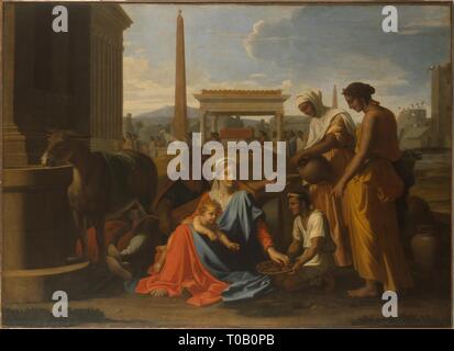 "Sainte Famille en Egypte". France, 1655-1657. Dimensions : 105x145 xm. Musée : Etat de l'Ermitage, Saint-Pétersbourg. Auteur : NICOLAS POUSSIN . NICOLAS POUSSIN. Banque D'Images