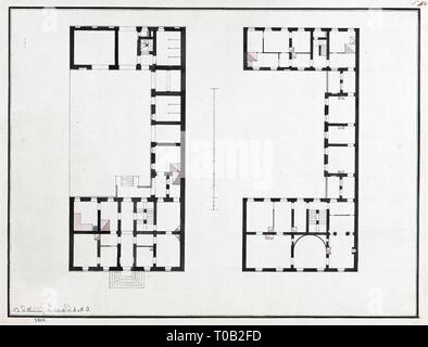 Maison résidentiel 'ZH : Two-Storeyed s'appuyant sur un sous-sol. Design pour 5 axes. Plan de la première et de la deuxième étages'. 1806. Dimensions : 34x44,4 cm. Musée : Etat de l'Ermitage, Saint-Pétersbourg. Auteur : Jean François Thomas de Thomon. Banque D'Images