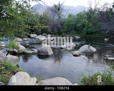 Vue d'ensemble sur une rivière de rochers éparpillés autour de l'eau Banque D'Images