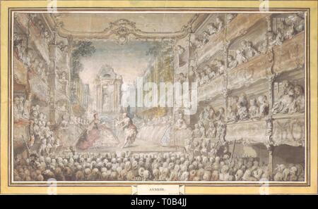 'Exécution de 'Armida' dans l'ancienne salle de spectacle de l'Opéra'. La France, qui n'est pas antérieure à 1761. Dimensions : 31,5x53,7 cm. Musée : Etat de l'Ermitage, Saint-Pétersbourg. Auteur : GABRIEL DE SAINT-AUBIN . Jacques Gabriel de Saint-Aubin. Banque D'Images