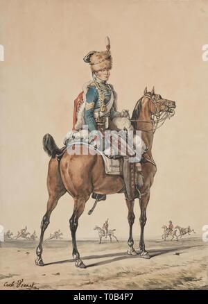 'Anglais de Hussard du 15e Régiment Royal Hussars'. France, années 1810. Dimensions : 39x29,5 cm. Musée : Etat de l'Ermitage, Saint-Pétersbourg. Auteur : Carle Vernet. Banque D'Images