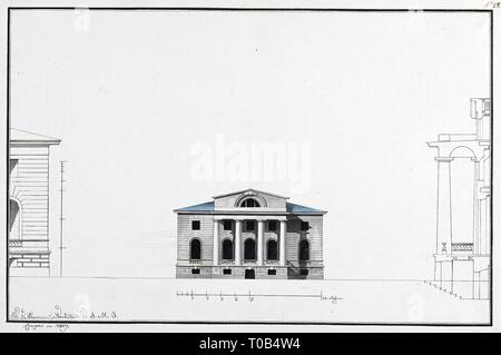 Résidentiel Maison V : 'Two-Storeyed s'appuyant sur un sous-sol. Design pour 5 axes. La façade". L'Auto Franco-Russe, 1807. Dimensions : 29,3x44,1 cm. Musée : Etat de l'Ermitage, Saint-Pétersbourg. Auteur : Jean François Thomas de Thomon. Banque D'Images