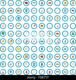 100 icons set de réparation de maison, style cartoon Illustration de Vecteur