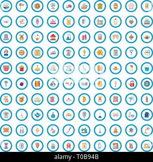 Ménage 100 icons set, cartoon style Illustration de Vecteur