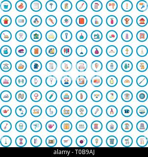 100 biens ménagers icons set, cartoon style Illustration de Vecteur