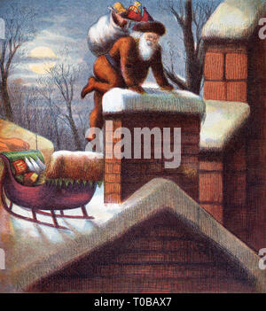 Saint Nicolas passe dans la cheminée par Thomas Nast Banque D'Images