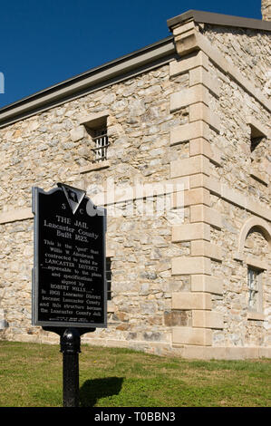 Vieille prison de Lancaster signe, Caroline du Sud, USA. Banque D'Images