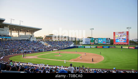 Managua, Nicaragua - mars 18, 2019 : match de baseball entre le Nicaragua et Porto Rico en ligue américaine Banque D'Images