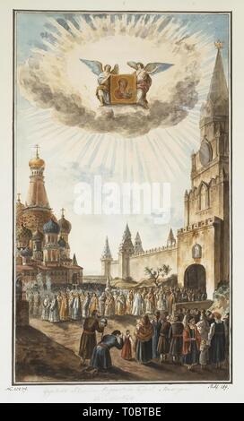 'Fête de l'icône de Notre-Dame de Kazan sur la Place Rouge'. La série 'Vues de Moscou et de ses environs'. La Russie, entre 1800 et 1810. Dimensions : 54,5x31,5 cm. Musée : Etat de l'Ermitage, Saint-Pétersbourg. Auteur : Fedor Iakovlevitch Alexeyev. Banque D'Images