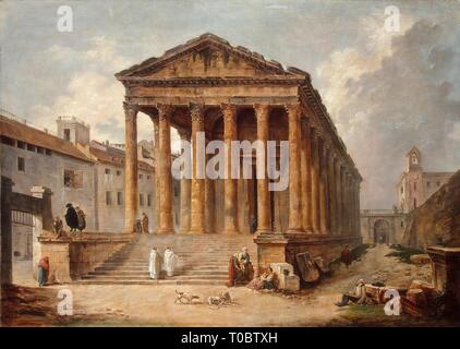 'Ancien Temple : le ''Maison Carree'' à Nîmes". France, 1783. Dimensions : 102x143 cm. Musée : Etat de l'Ermitage, Saint-Pétersbourg. Auteur : Hubert ROBERT. Banque D'Images