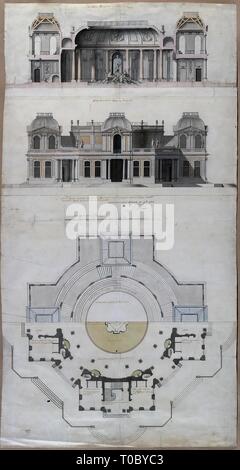 Pavillon de l'eau ''Château' à Strelna. L'article, façade, Plan. Projet d'. France, 1717. Dimensions : 127,8x67,7 cm. Musée : Etat de l'Ermitage, Saint-Pétersbourg. Auteur : Jean-Baptiste-Alexandre Le Blond . Jean-Baptiste Alexandre Le Blond. Banque D'Images