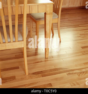 Nettoyer, brillante, plancher de bois franc en érable à parquet en haut de gamme contemporain accueil cuisine salle à manger intérieur Banque D'Images