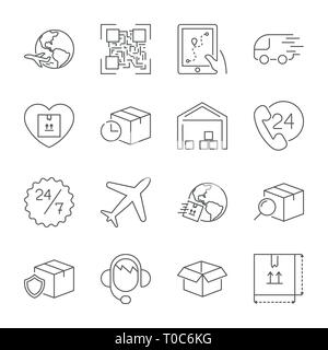 La livraison, le transport, la logistique, l'expédition vector fine ligne icons set. Ligne moderne design graphique pour site web, la conception web, infographie, mobile app Illustration de Vecteur