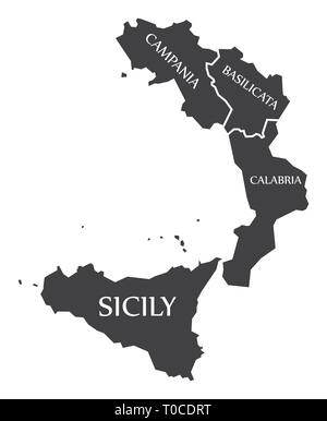 Campanie - Basilicata - Calabria - région de Sicile carte Italie Illustration de Vecteur