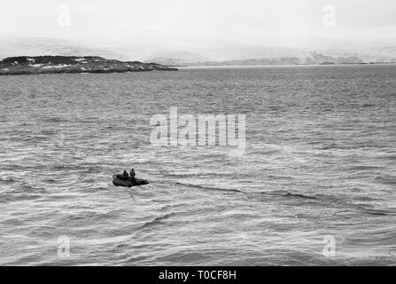 Bateau de recherche en allant vers la côte de l'Île Anvers, l'Antarctique, l'argentique Banque D'Images