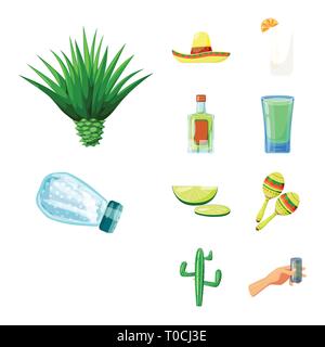 Agave sombrero,cocktail,bouteille,verre,DE,tilleul,,maracas,cactus,plante,mexicain,eau,alcool,sel,vert,instrument,feuilles,espagnol,vodka,coupe,alimentaire,citron,musique,chapeau,claire,pack croissance,coupe,Mexique,tequila,fajita,fiesta,party,fête,cafe,Latin,carnaval,national,set,icône,,illustration,collection,isolé,design,graphisme,élément signe,caricature,couleur,vecteurs vecteur , Illustration de Vecteur