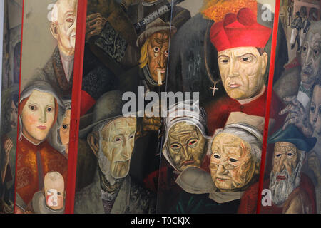 Détail de la peinture monumentale 'Visages du monde" par peintre moderniste russe Boris Grigoriev (1920-1931) sur l'affichage dans la Galerie nationale (Národní galerie) à Prague, République tchèque. Exposition d'art tchèque et européen des xixe et xxe siècles dans le Veletržní palác (Palais des Expositions). Banque D'Images