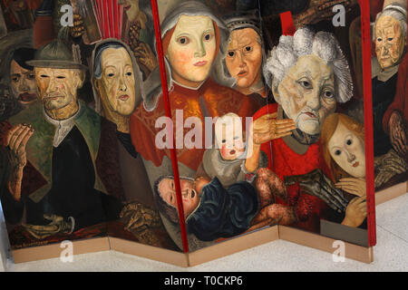 Détail de la peinture monumentale 'Visages du monde" par peintre moderniste russe Boris Grigoriev (1920-1931) sur l'affichage dans la Galerie nationale (Národní galerie) à Prague, République tchèque. Exposition d'art tchèque et européen des xixe et xxe siècles dans le Veletržní palác (Palais des Expositions). Banque D'Images