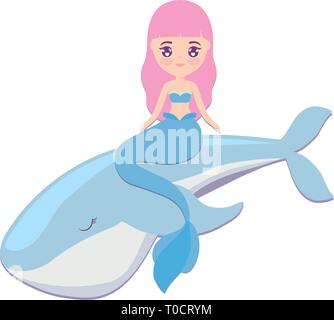 Cute mermaid assis à whale vector illustration design Illustration de Vecteur