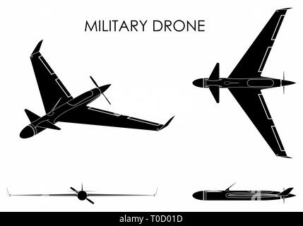 Drone militaire eagle. Remplissage noir. Illustration de Vecteur