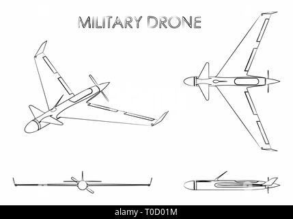 Drone militaire eagle. Décrire comme un pinceau. Illustration de Vecteur