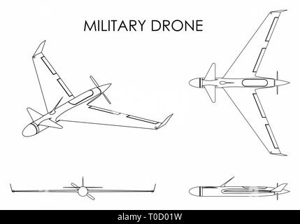 Drone militaire eagle. Contours uniquement. Illustration de Vecteur