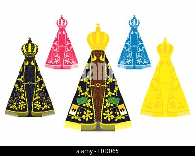 Notre Dame Aparecida ensemble avec différentes couleurs Illustration de Vecteur